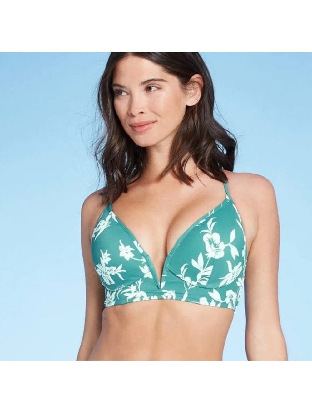 Shade & Shore Teal Tropical Bikini Top NEW Size 36B